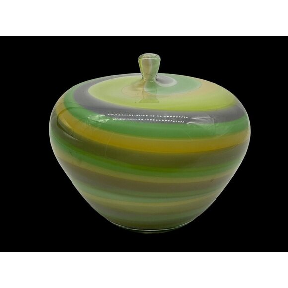 Art Glass Apple Figurine Vintage 1960's Made in Japan Green,Yellow,Orange Swirl - Picture 2 of 16